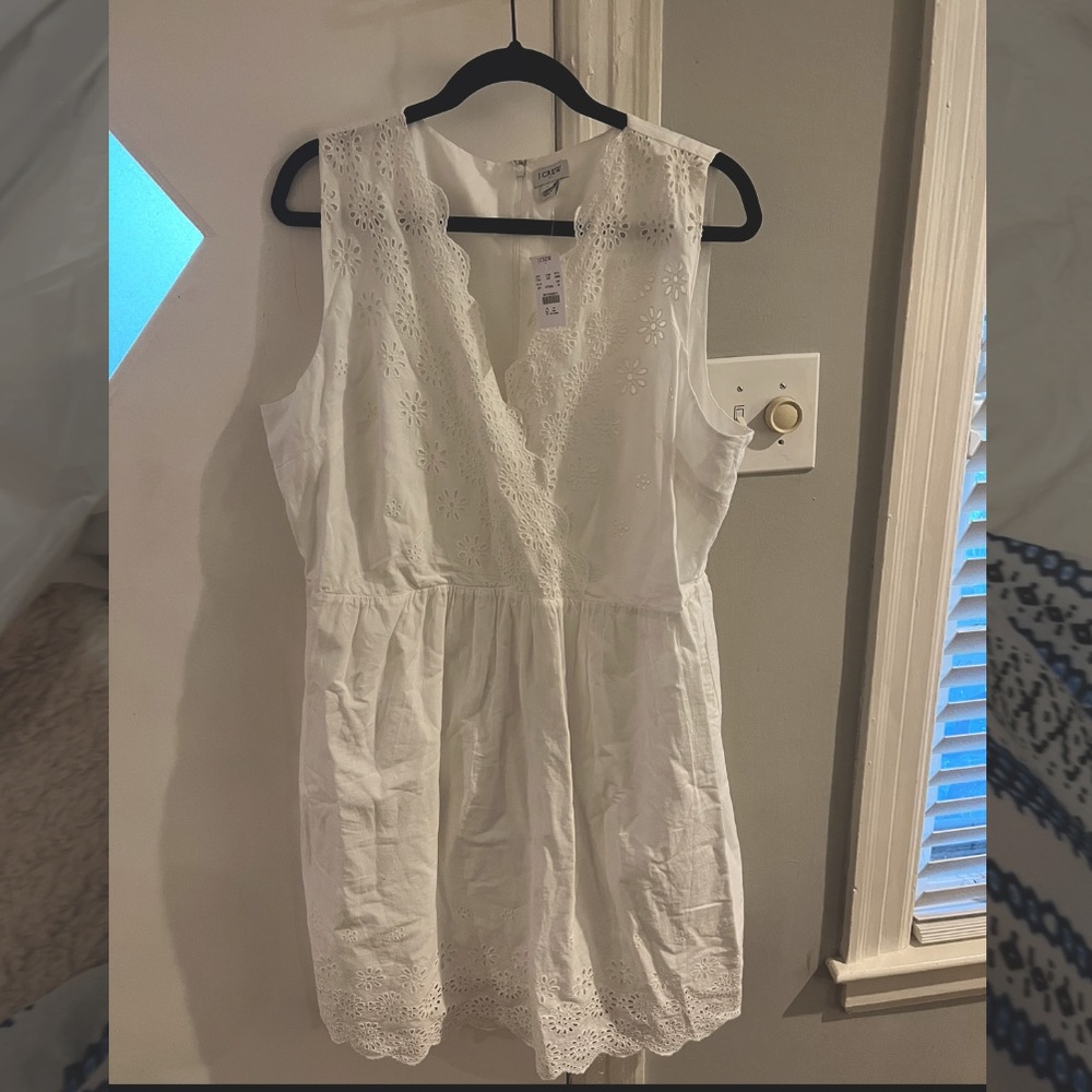 NWT White JCrew Border Eyelet Dress - Size 16